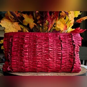 Hobo International Vintage Red Ruffled Leather Clutch Crossbody